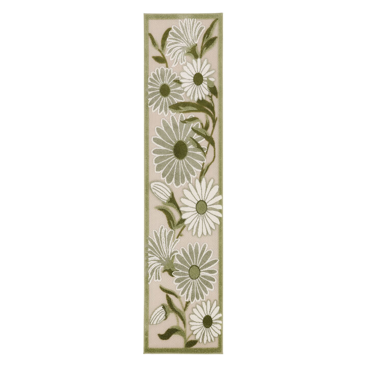 HomeRoots 8' Ivory And Green Floral Indoor Outdoor Runner Rug