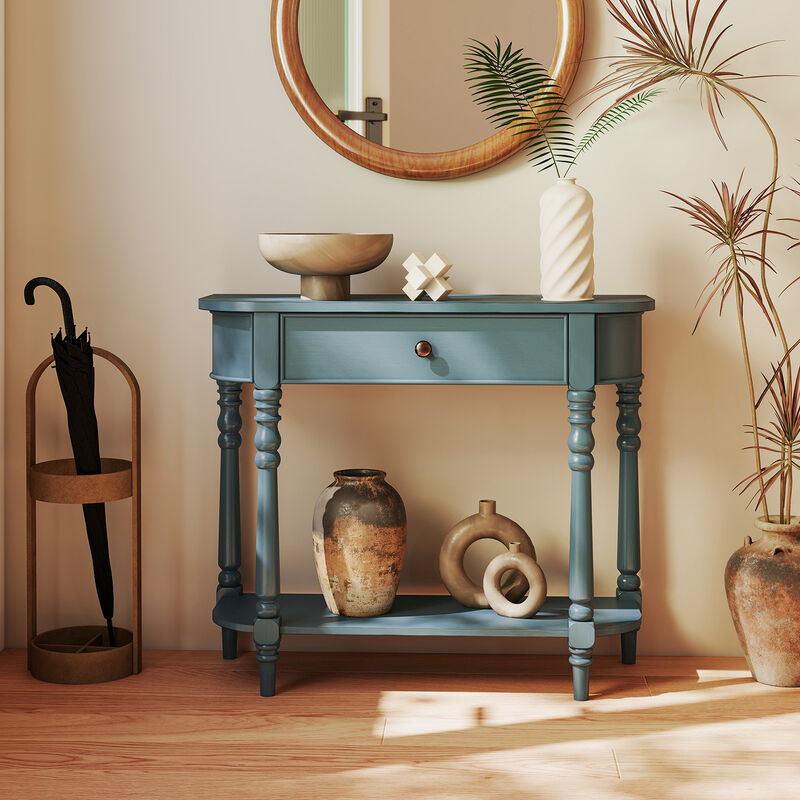 2 Tier Retro Wooden Console Table Narrow Behind Couch Entryway Table image number 1