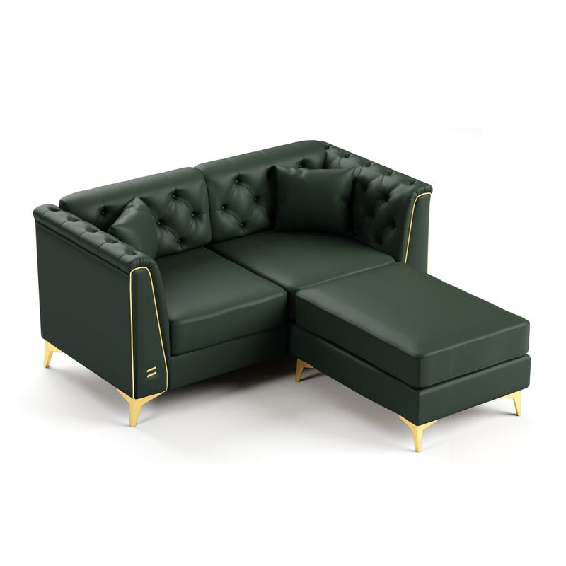 2-Piece Chesterfield Loveseat and Ottoman Set, Faux Leather Tufted Modular Sofa with Metal Trim for Living Room, Includes 2 Pillows image number 0