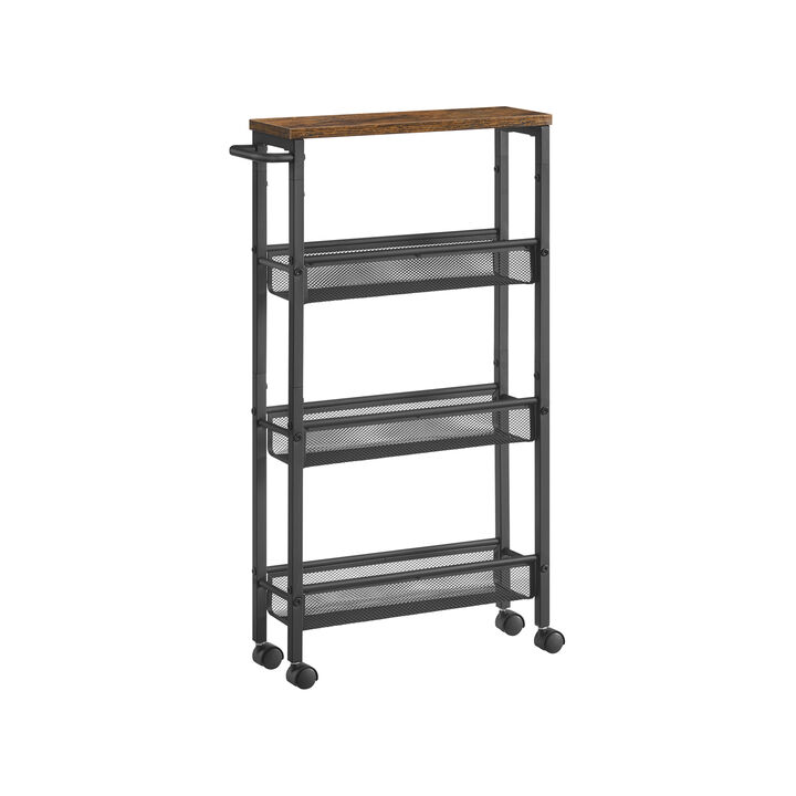 Rolling Utility Cart with Handle - Sturdy Metal Frame for Kitchen, Dining Room, and Home Office