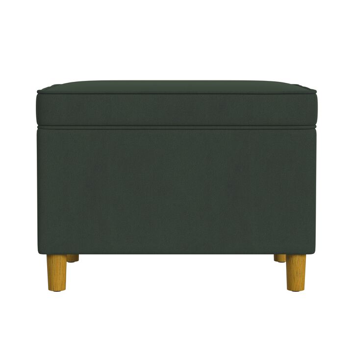 Fero Storage Ottoman, 24in Rectangular Hinged Lid, Forest Green Velvet
