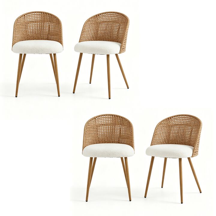 Modern Farmhouse Wicker Soft Dining Chairs Set of 4