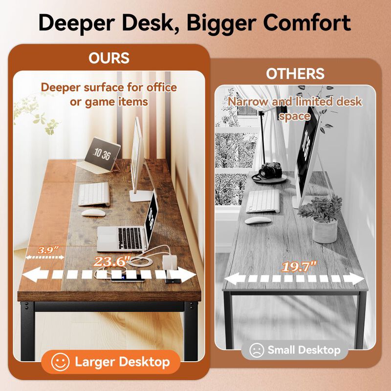 63" Computer Desk with Power Outlets, 1.2" Thick Desktop, Metal Frame, Home Office & Gaming Desk image number 7
