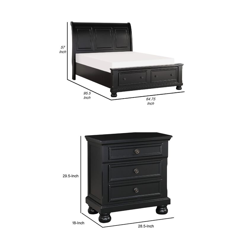 Queen Size Bedroom Set, Black Finish, Storage Bed with Drawers, 3-Piece Set with Bed and Two Nightstands image number 7