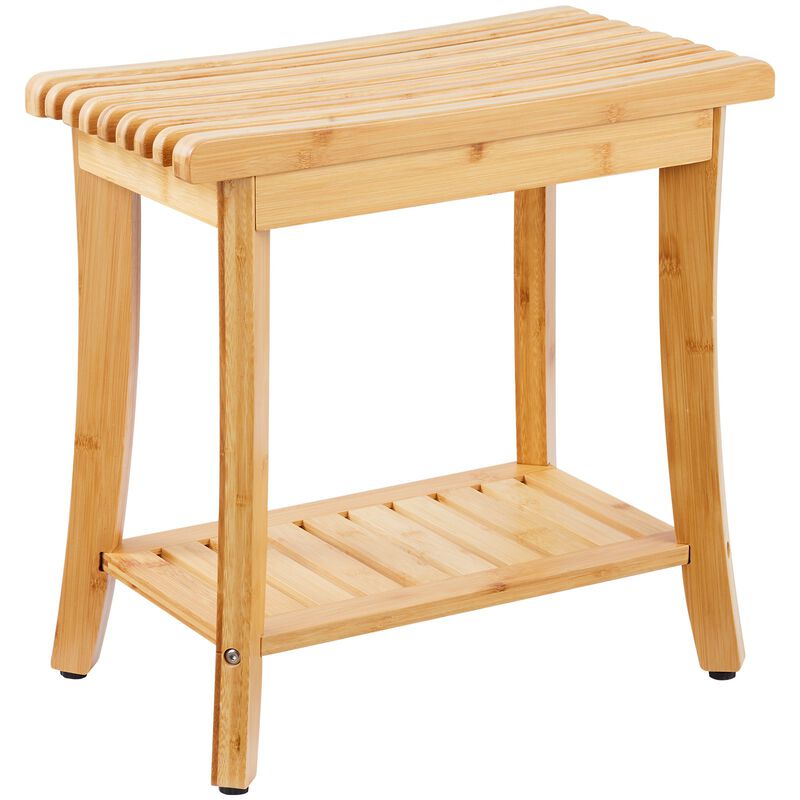 Wicker Shower Bench with Storage Shelf, Waterproof Bath Stool Chair for Adults image number 4