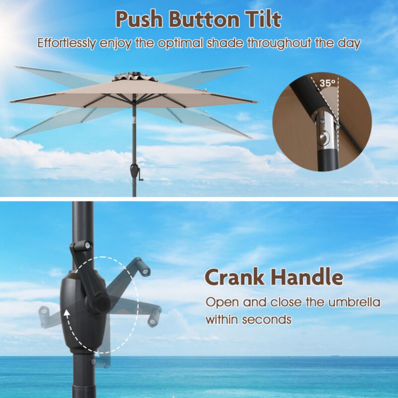 7.5 Feet Solar Powered Patio Umbrella with LED Lights and Crank Handle image number 5