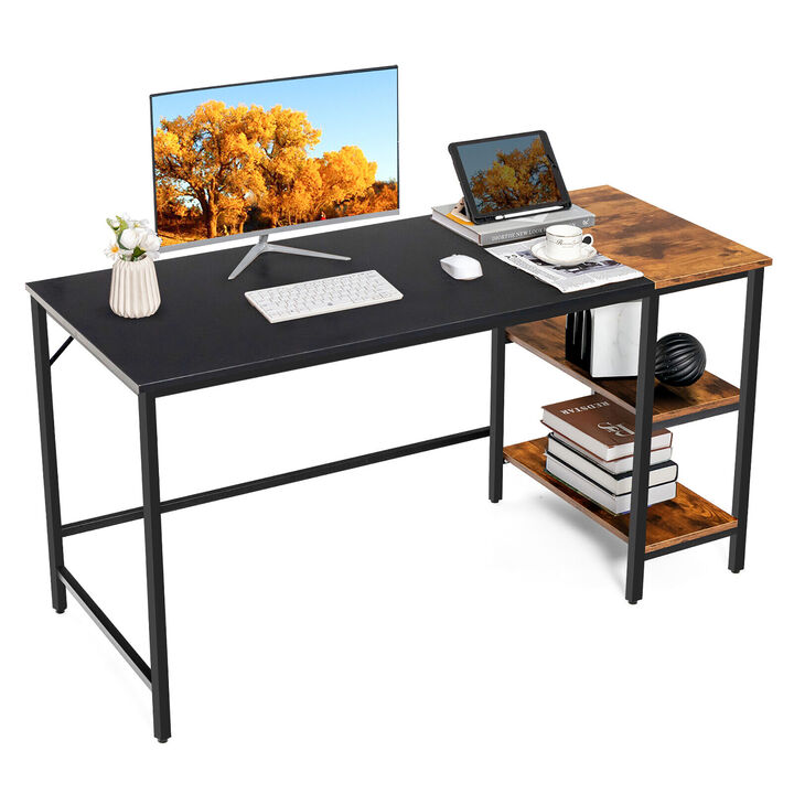 Costway 55'' Computer Desk Writing Workstation Study Table Home Office with Bookshelf Rustic
