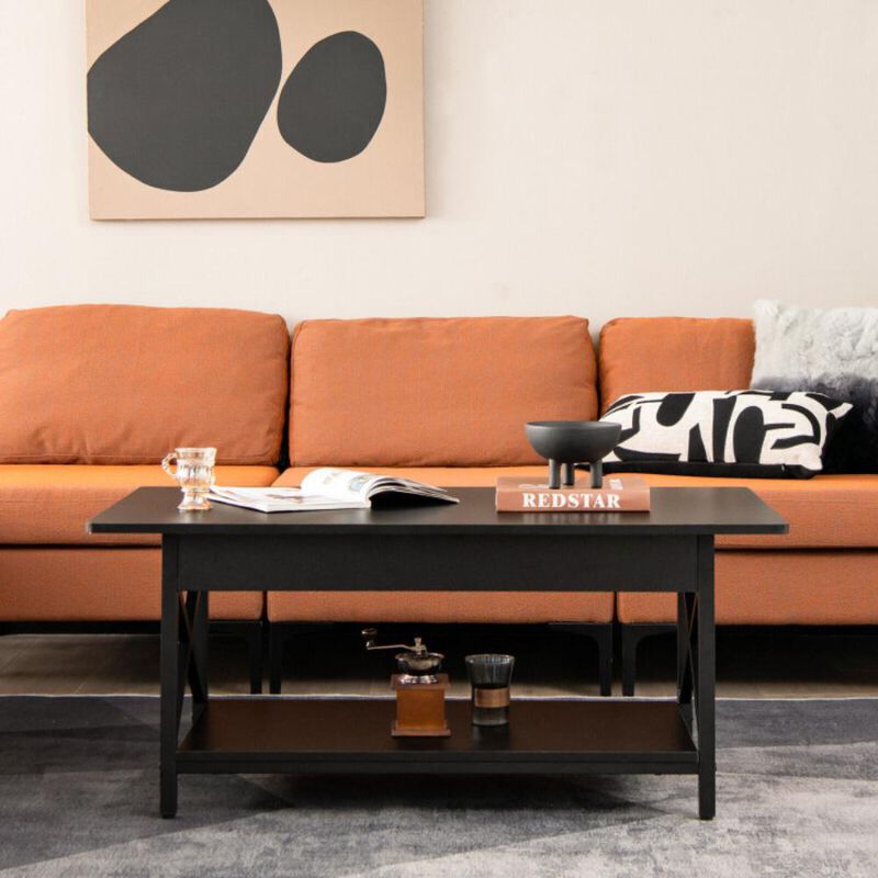 Hivvago 2-Tier Industrial Rectangular Coffee Table with Storage Shelf