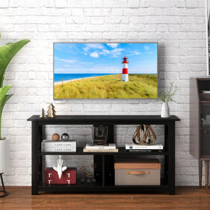 Hivvago 3 Tier Wood TV Stand for 55-Inch with Open Shelves and X-Shaped Frame