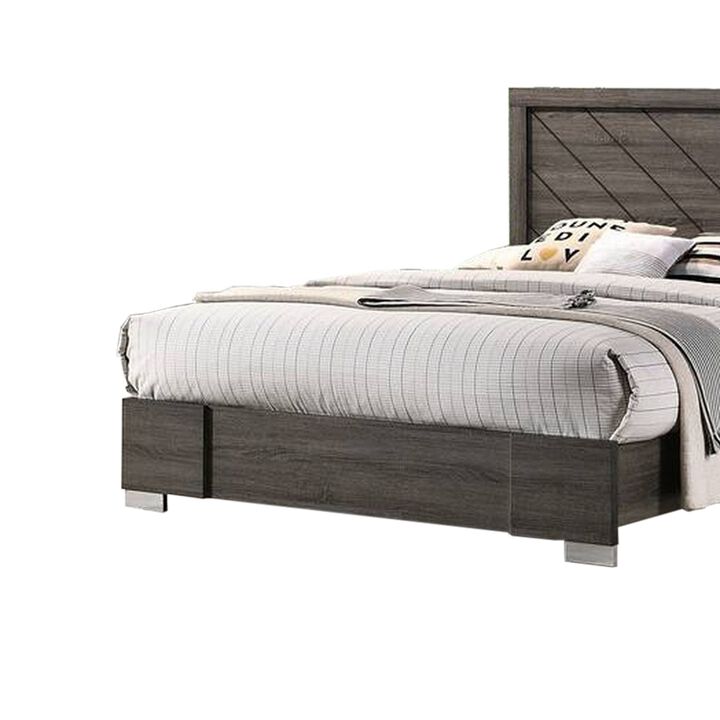 Lola Classic King Size Bed, Wood Grain, Strong Block Legs, Taupe Brown - Benzara