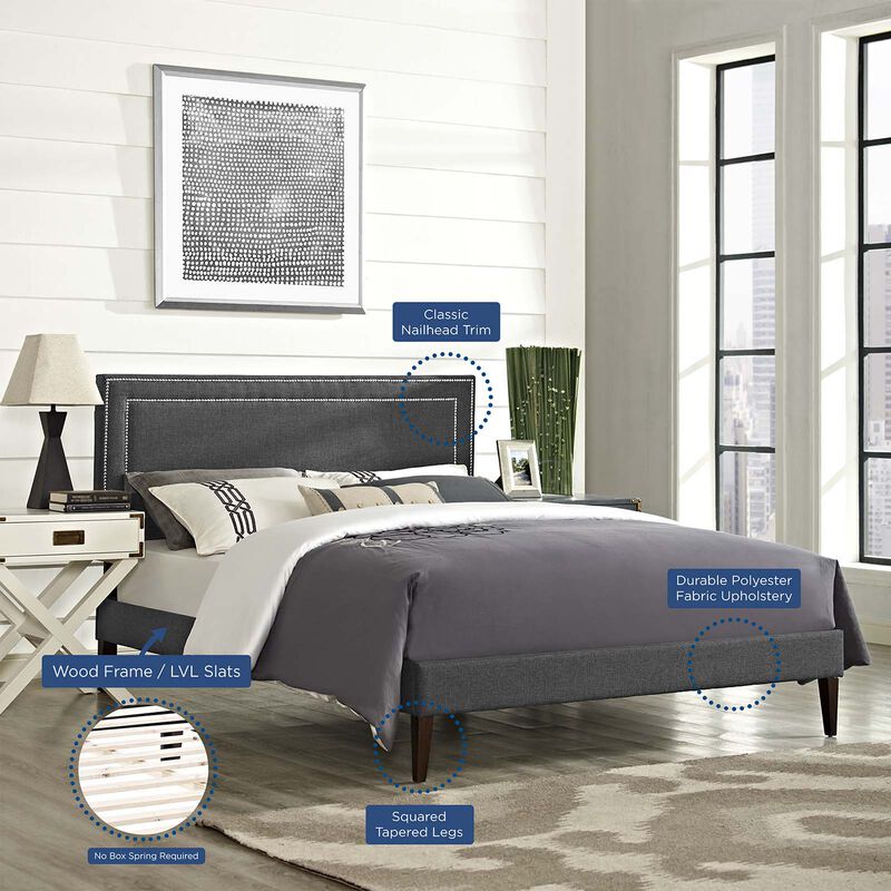 Modway - Virginia Full Fabric Platform Bed with Squared Tapered Legs Gray