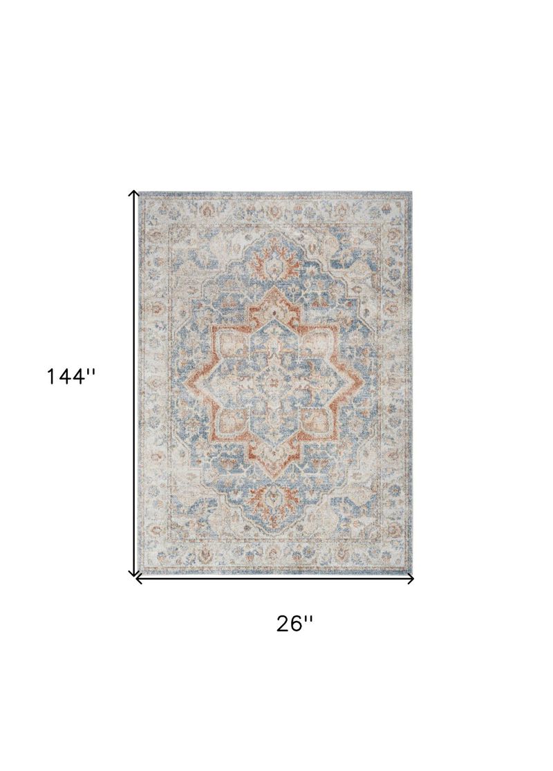 HomeRoots 12' Denim Blue Oriental Power Loom Washable Runner Rug image number 2