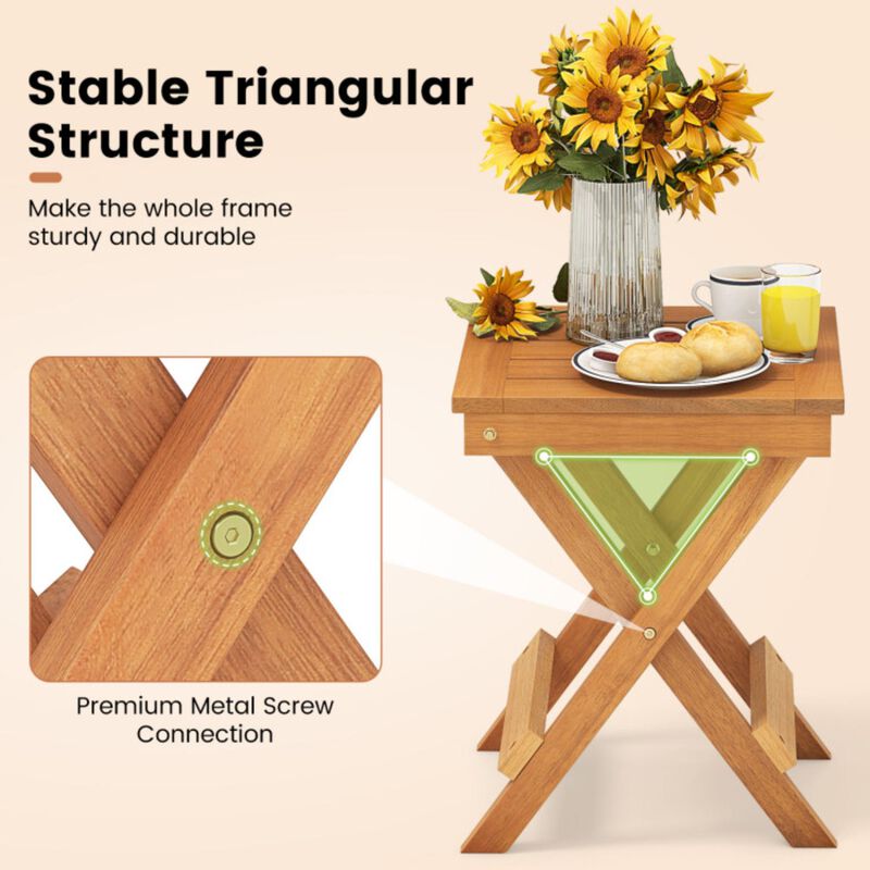 Hivvago 14 Inch Compact Folding Side Table with Slatted Tabletop