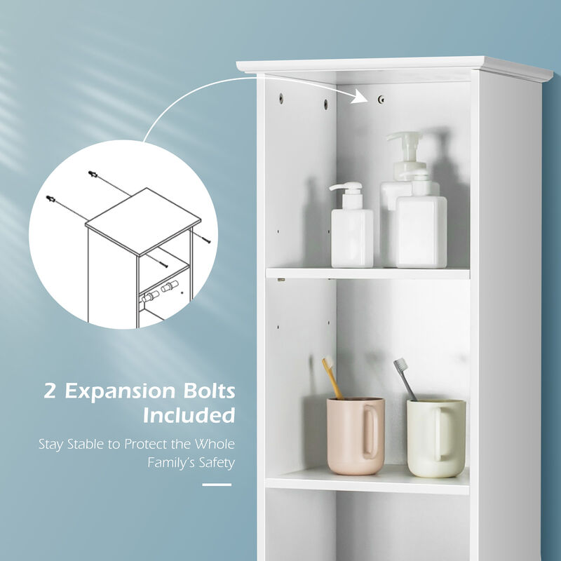 Costway Bathroom Tall Storage Cabinet Freestanding Linen Tower w/ Open Shelves & Drawer