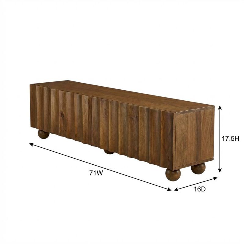 Scalloped Wood TV Stand in Neutral Finish with Spacious Storage image number 2