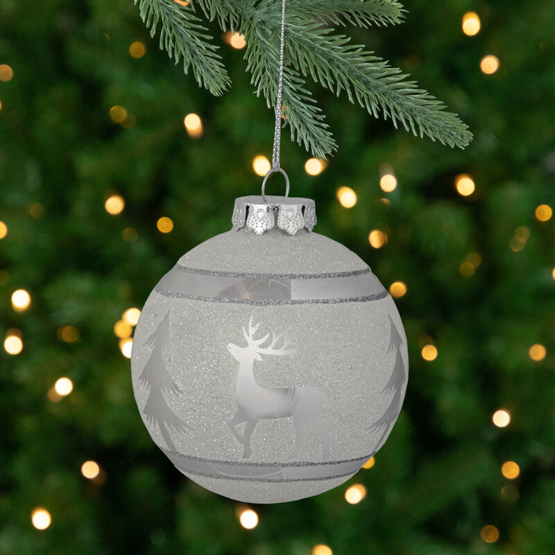 3.5" White and Silver Glass Christmas Ball Ornament image number 1