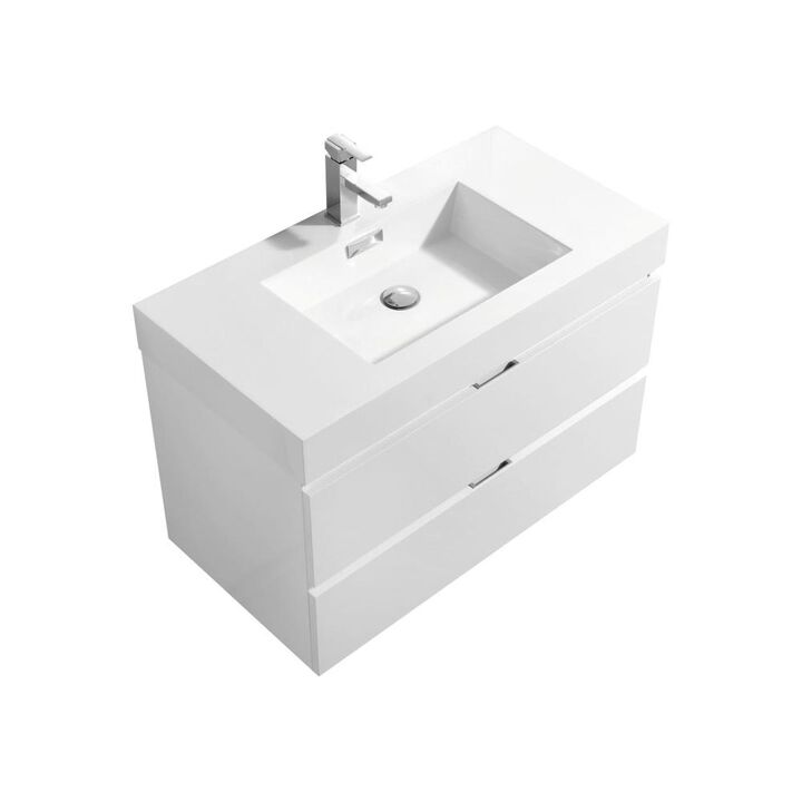 Kubebath Bliss 36 High Gloss White Wall Mount Modern Bathroom Vanity