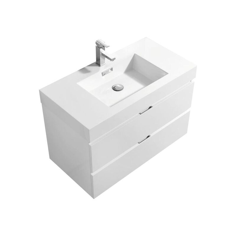 Kubebath Bliss 36 High Gloss White Wall Mount Modern Bathroom Vanity