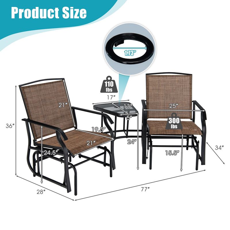 Double Swing Glider Rocker Chair set with Glass Table image number 2