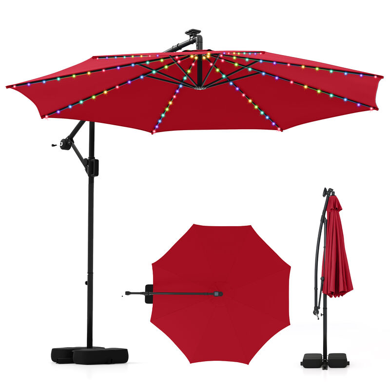 10-Ft Solar Offset Hanging Patio Umbrella with LED Lights and Base image number 0
