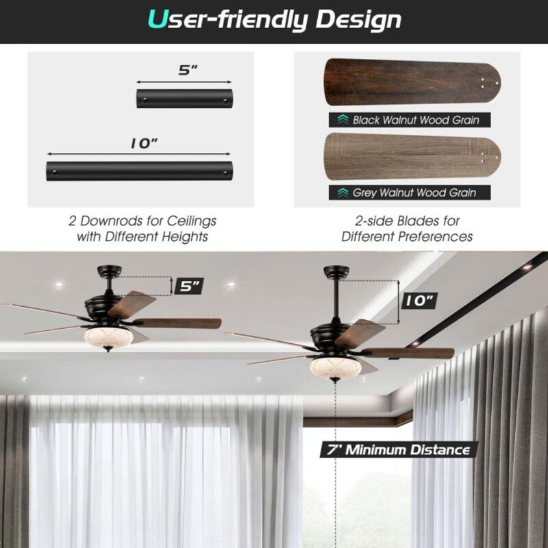 Hivvago Ceiling Fan with 3 Wind Speeds and 5 Reversible Blades