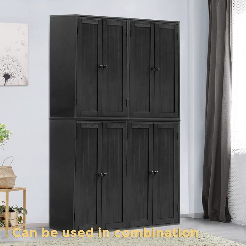 Bathroom Storage Cabinet Freestanding Wooden Floor Cabinet with Adjustable Shelf and Double Door Black
