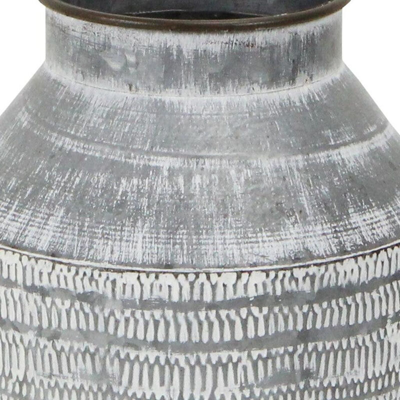 HomeRoots 13" Gray Galvanized Metal Geometric Patterned Jug Vase image number 2
