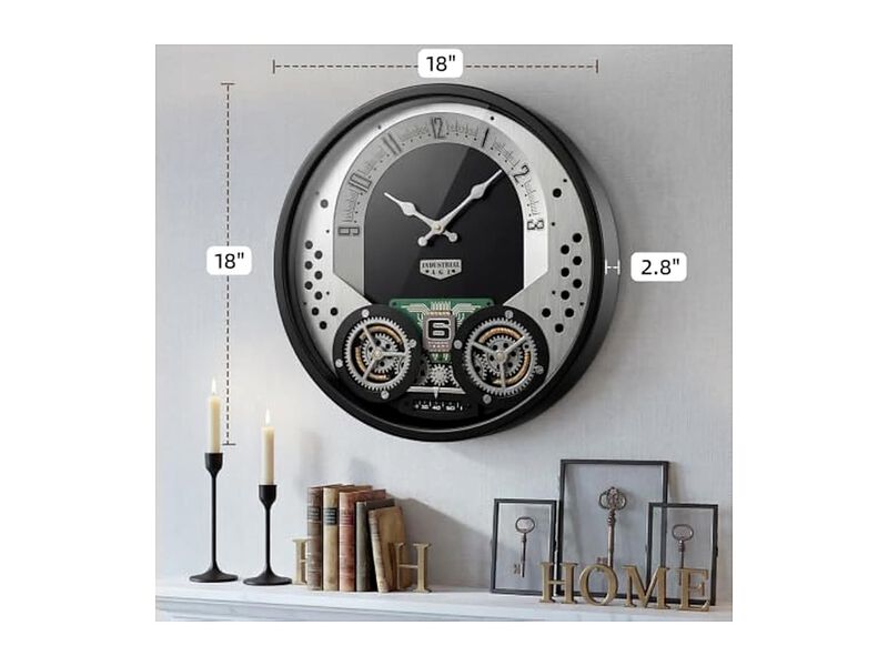 Moving Gears Farmhouse Industrial Wall Clock 18 Inch Metal Black image number 1
