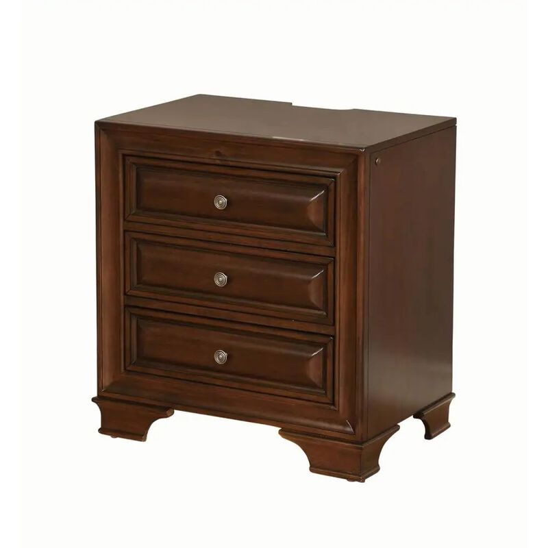 Streamdale Cherrywood 3-Drawer Nightstand w Nickel Knob image number 2