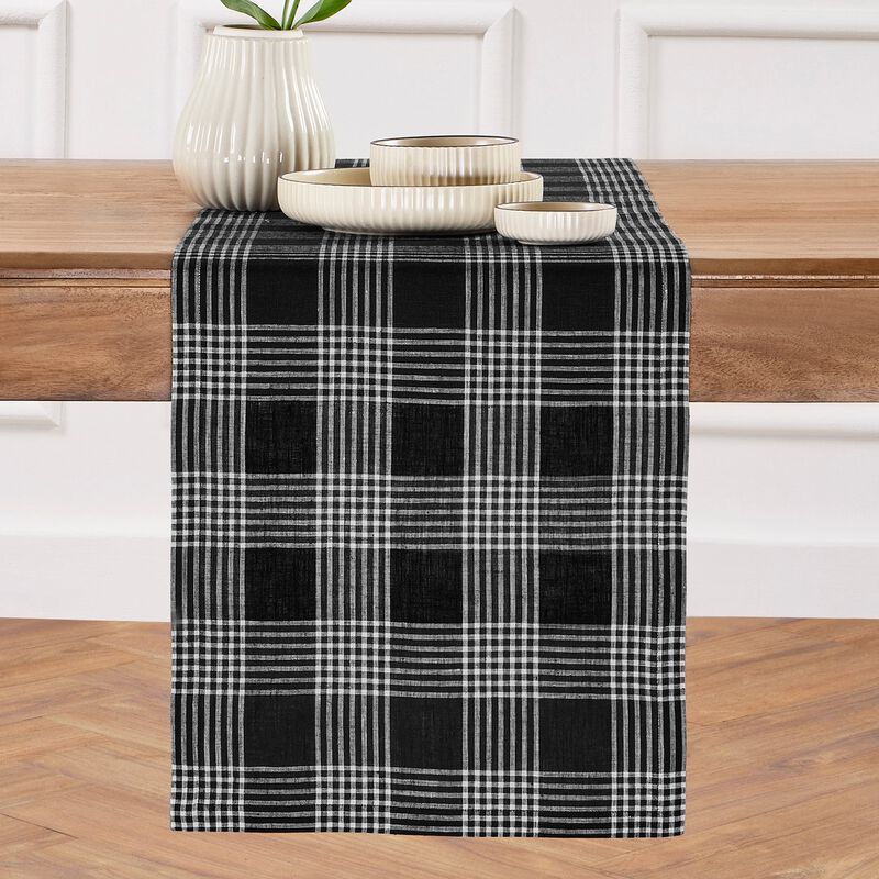 Solino Home Glen Check 100% Linen Table Runner &ndash; Handcrafted, Machine Washable, Perfect for Holiday and Everyday Dining