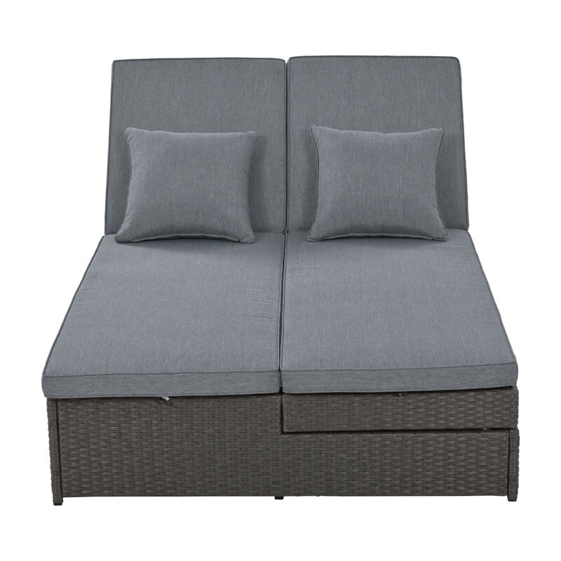 Streamdale Gray Wicker Rattan Double Sunbed Recliners for 2 image number 7