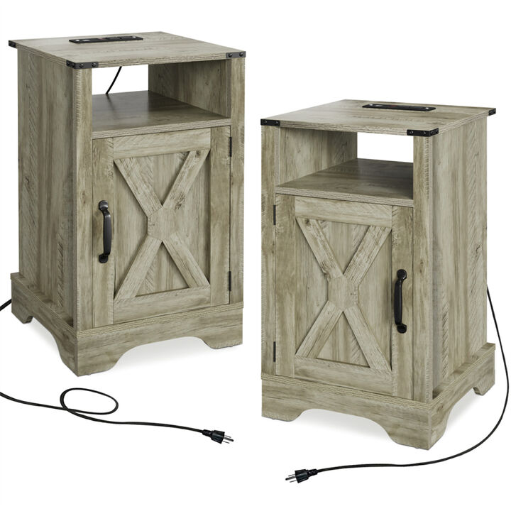 Wooden Tall Storage Cabinet Bedroom Nightstands Set Of 2 Light Gray Night Stand With Charging Station Living Room