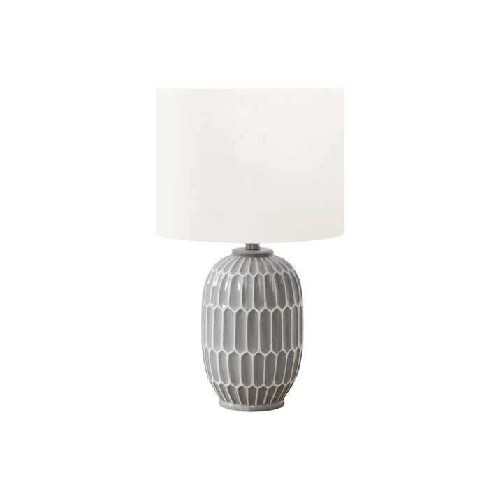 22"H, Table Lamp, Grey Ceramic, Ivory / Cream Shade, Contemporary, Modern