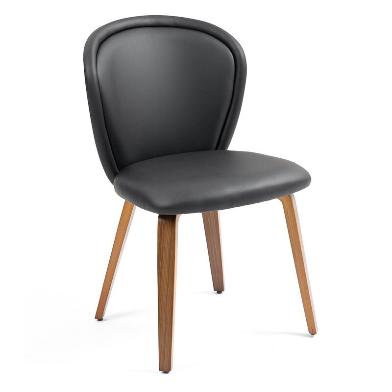 Glamour Home Set of 2 Bexter Black Faux Leather Dining Chair with Walnut Wood Legs