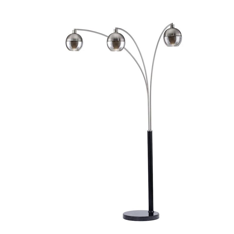 NOVA OF CALIFORNIA Orson 3 Light Arc Floor Lamp - 84″, Matte Black, Brushed Nickel