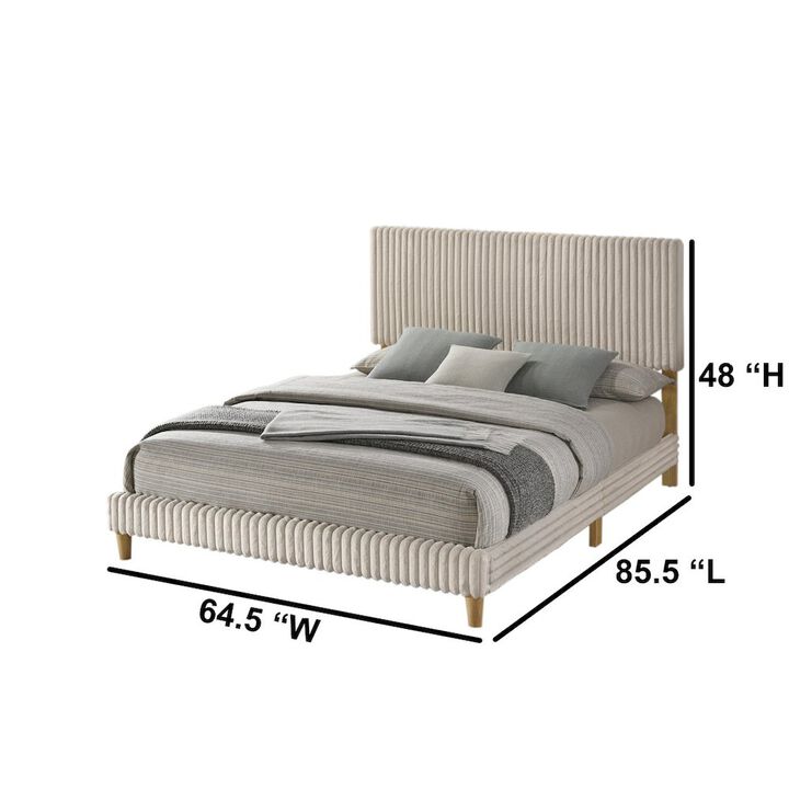 Best Quality Furniture Queen size panel bed with wooden legs in Cream color