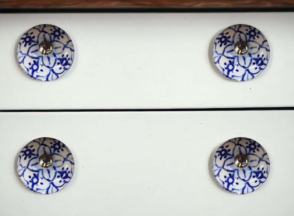 HomeRoots Set of Eight Blue And White Ceramic And Metal Drawer Pull Knobs