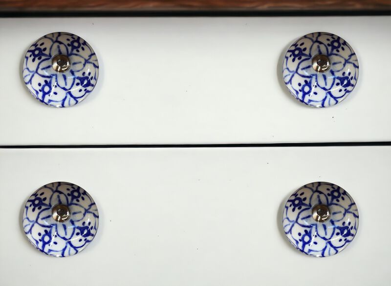HomeRoots Set of Eight Blue And White Ceramic And Metal Drawer Pull Knobs image number 1
