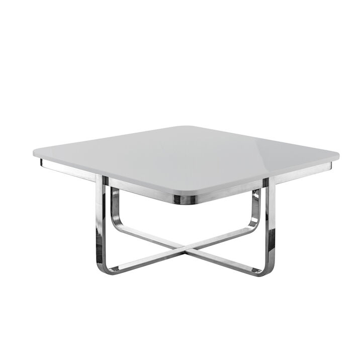 Square Coffee Table with Metallic Wood Top and Stainless Steel Base for Home Lounge