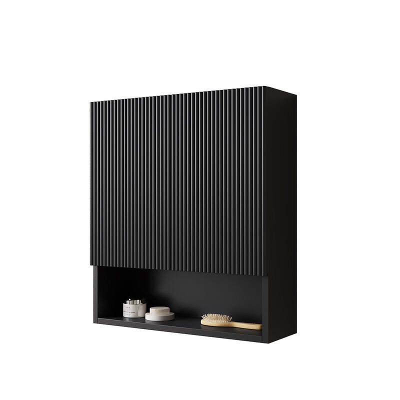 ELEMENT ACE Wall-Mounted Striped Bathroom Cabinet with Doors, Shelf and Open Storage Compartment image number 3