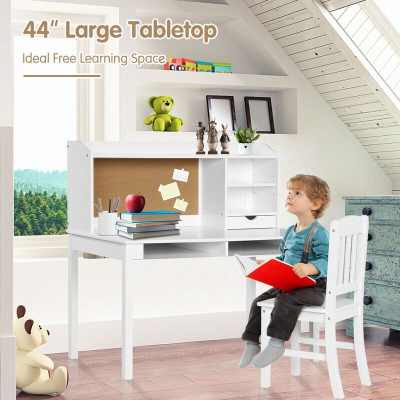 Kids Desk and Chair Set with Study Writing Desk, Hutch, and Bookshelves for Organization
