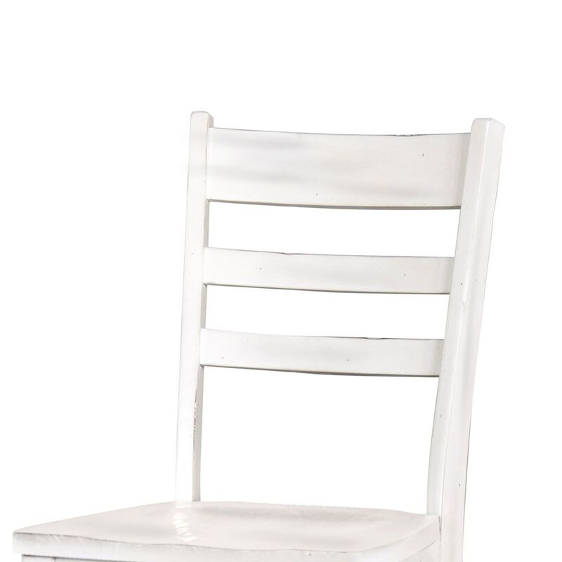 Sime Dining Chair Set of 2, Ladderback Design, Off White Mahogany Wood - Benzara