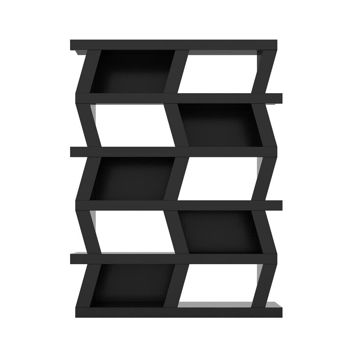 FUFU&GAGA Modern 5-Tier Zigzag Bookcase with Open Shelves (63.8&rdquo; H x 51.2&rdquo; W x 12.2&rdquo; D),Black