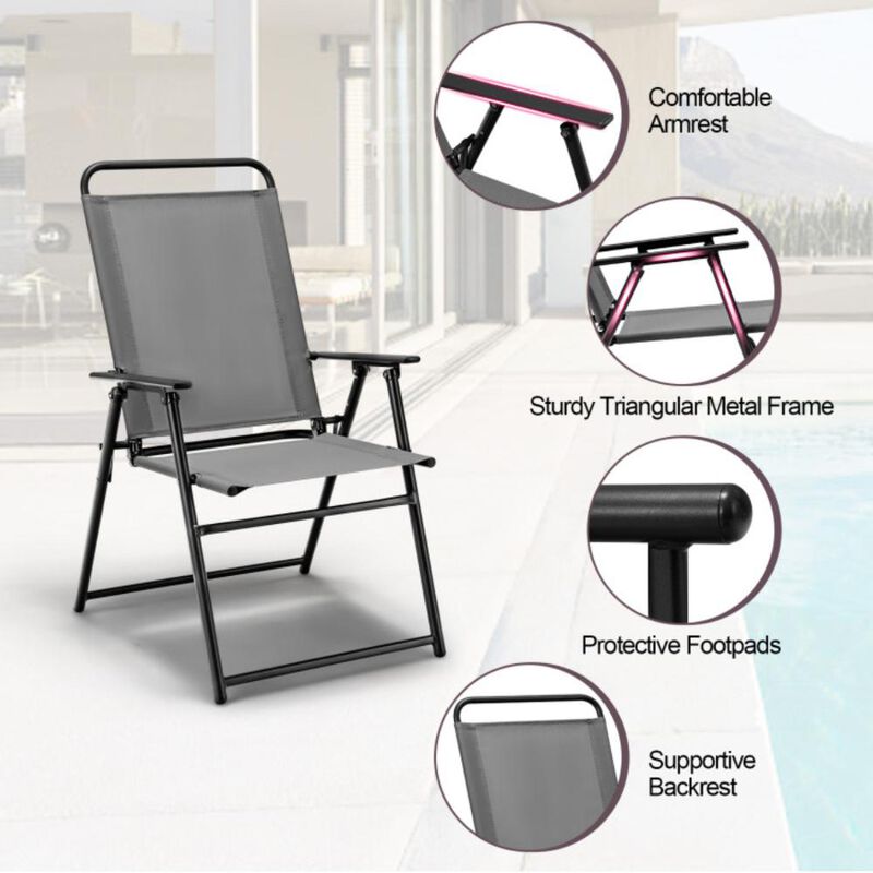 Hivvago Outdoor Folding Sling Chairs Set of 4 with Armrest and Backrest