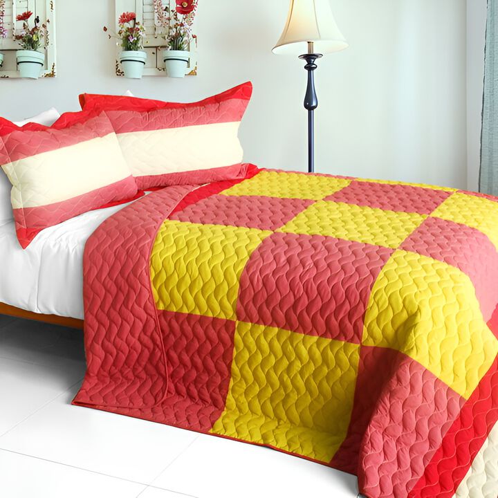 3 Piece Vermicelli Quilted Patchwork Quilt Set Anna Love Collection