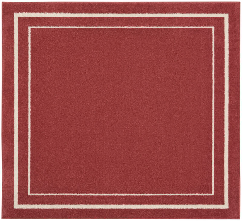 HomeRoots 5' Red And Ivory Square Indoor Outdoor Area Rug image number 0