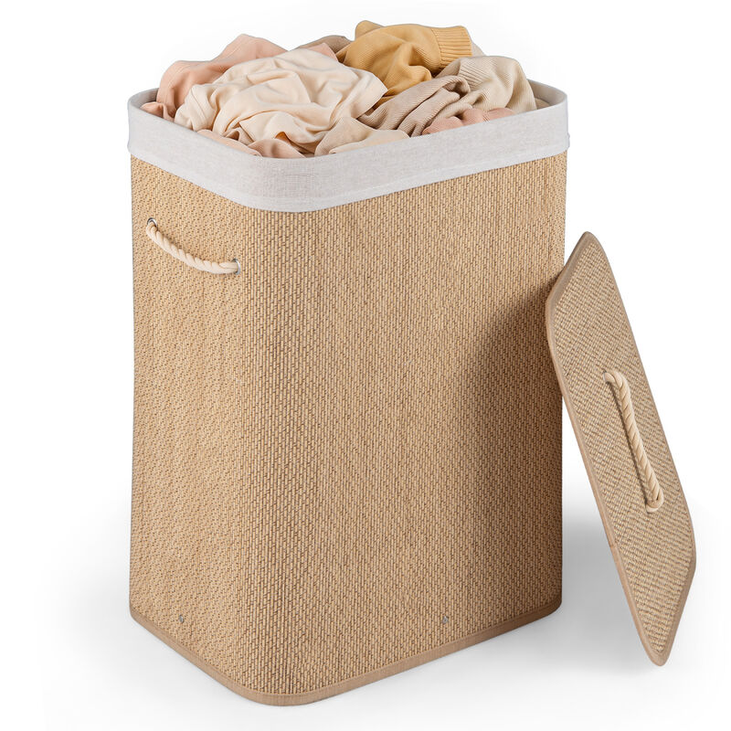 19 Gal Wicker Clothes Hamper with Removable Liner and Carry Handles image number 3