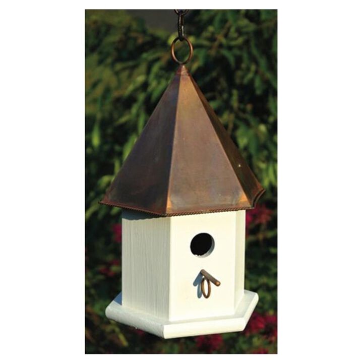 Hivvago White Wood Songbird Birdhouse with Brown Copper Roof