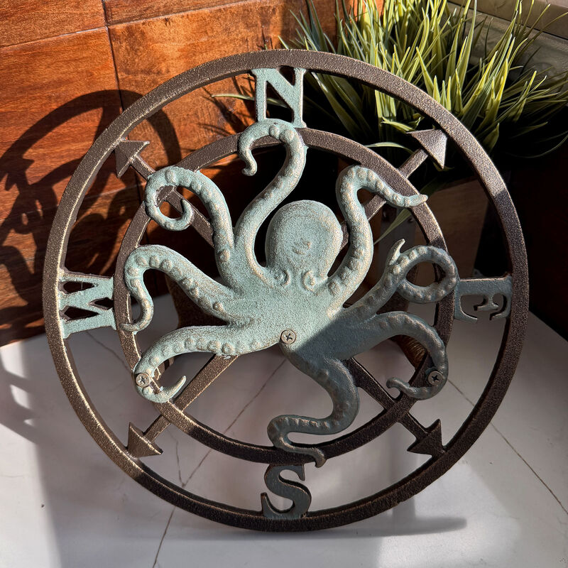 Cast Iron Octopus Compass Rose Garden Hose Holder 11.75 inch Coastal Decor image number 6