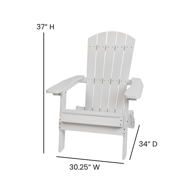 Flash Furniture 2 Pack Commercial All-Weather Poly Resin Folding Adirondack Chair with Side Table